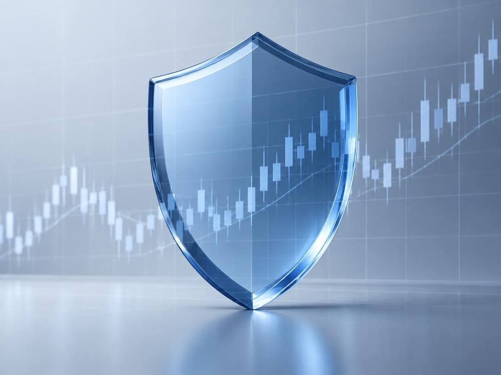 Norden Core platform security and legitimacy shown as a translucent blue shield over stock market chart lines